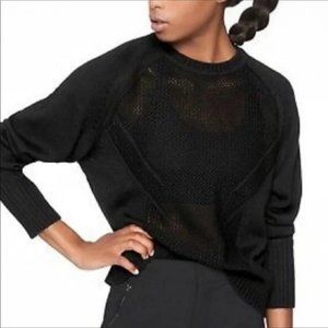 Athleta Cortina Sweater Open Weave Black Mesh Wool Sz XS